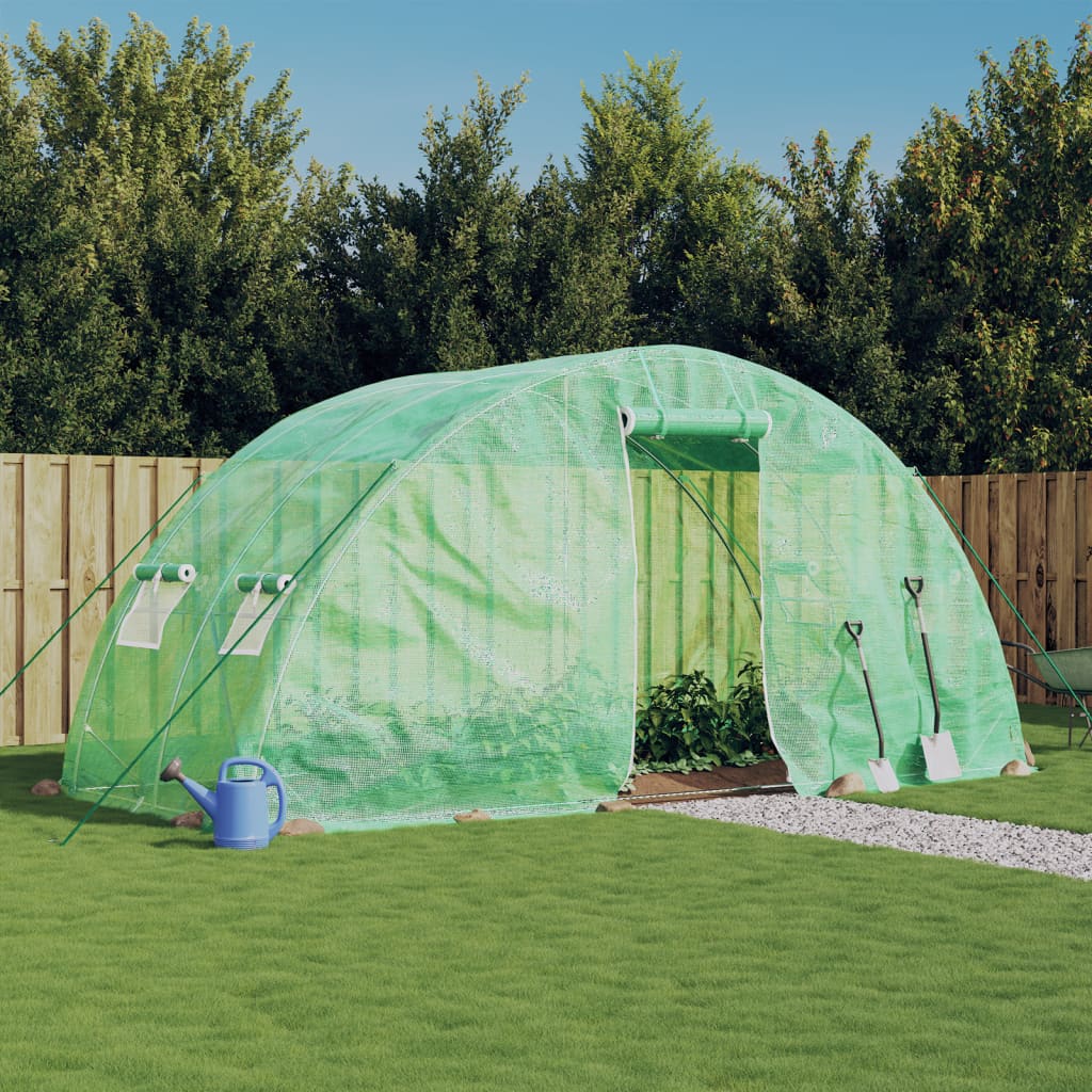 serre avec cadre en acier vert 5x2x2.3m